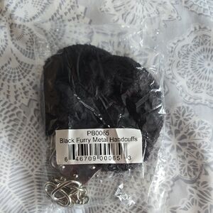 Black Furry Metal Handcuffs